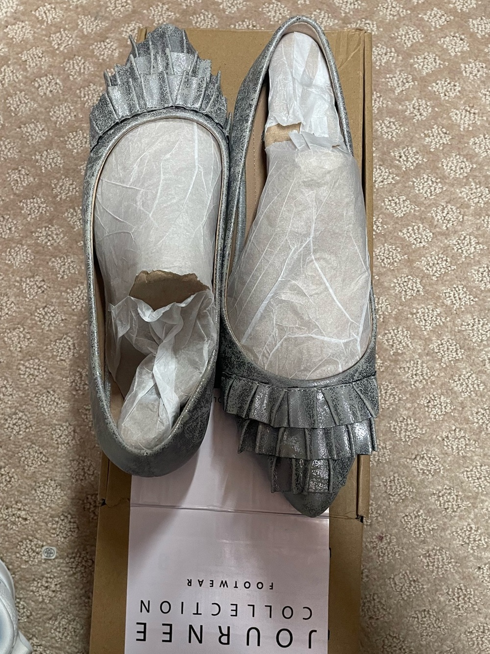 Journee Collection Silver Pointed-Toe Ballet Flats with Layered Fringe